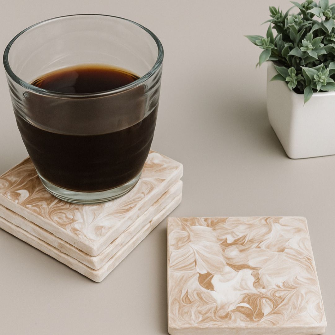 Elegant Gold and Cream 4-Count Coasters – Satin Finish Drink Coasters to Protect Table Surfaces