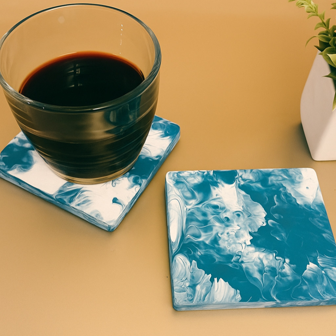 Blue and White 4-Count Coasters – Coastal-Inspired Elegance for Table Protection