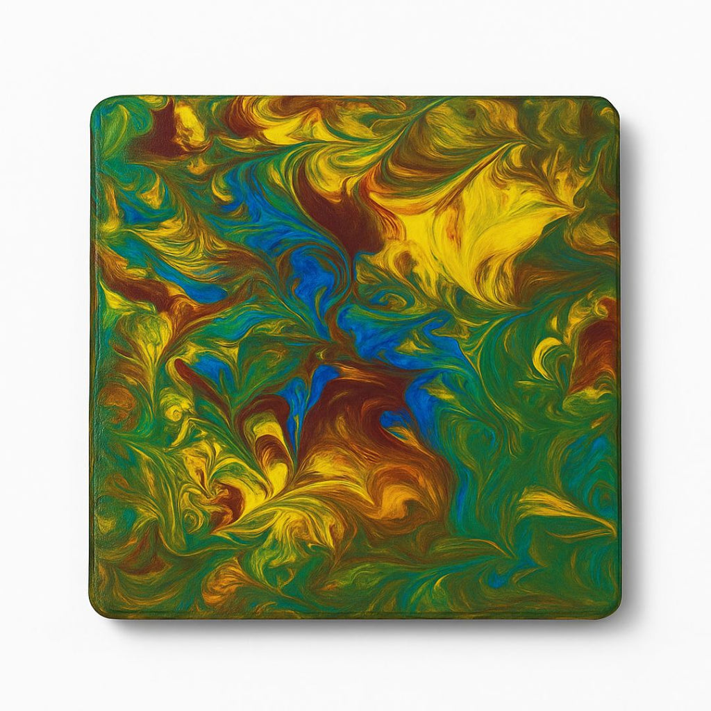 Blue, Green, Brown, and Yellow 4-Count Coasters – Colorful Handmade Coasters for Table Protection