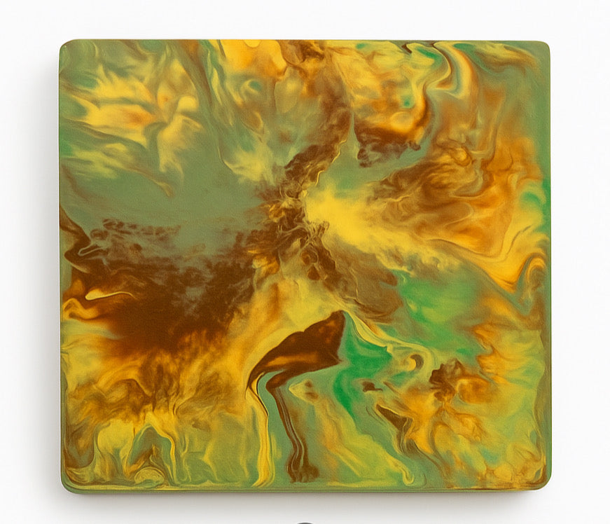 Green, Yellow, and Brown 4-Count Coasters – Earthy Tones for Stylish Table Protection